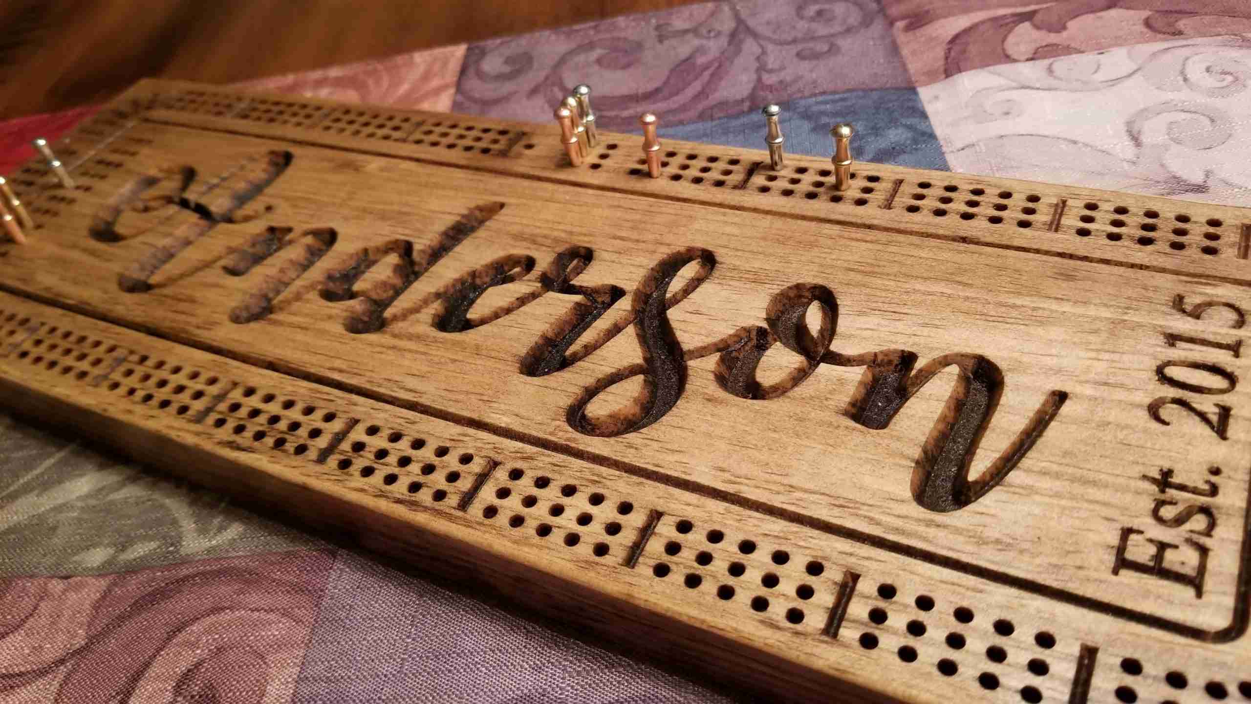 Personalized Cribbage Board, Family Name Carved, Solid Wood Cribbage