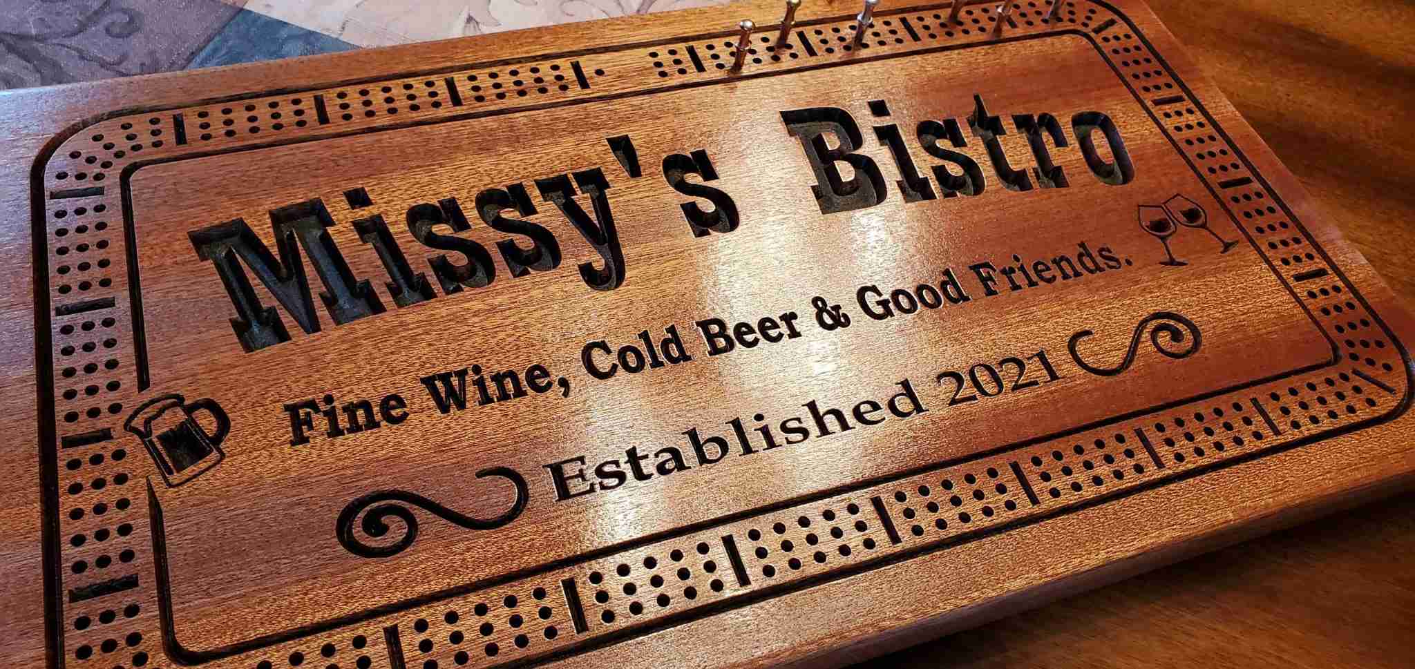 Large Personalized Cribbage Board, Custom Design - Maine Wood Signs
